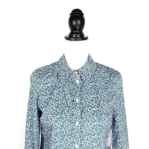 Court & Rowe Blue Sweet Ditsy Fields Print Floral Button Up Shirt - Picture 7 of 11
